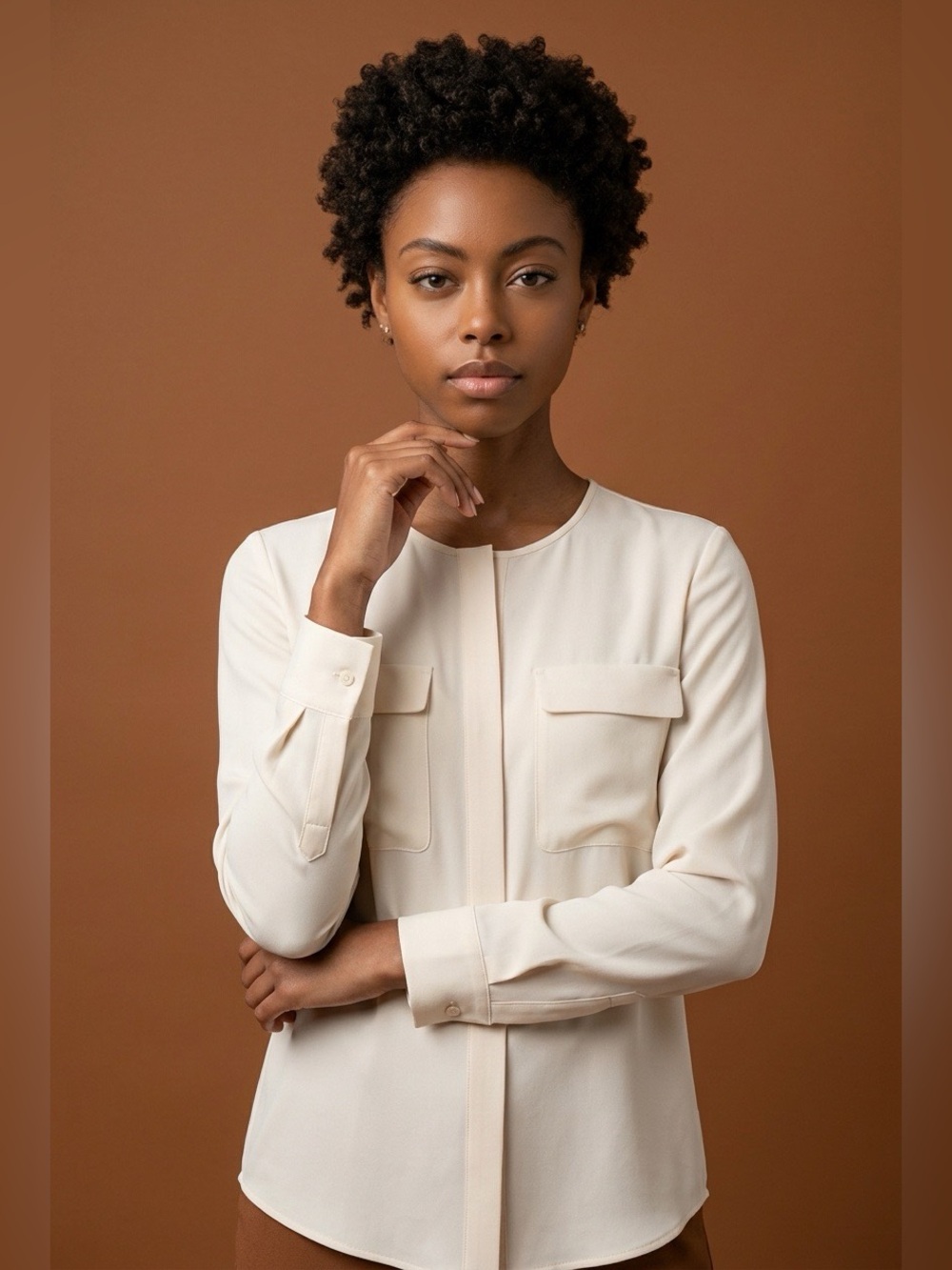 Equipment Cream Button-Up Blouse, Size L